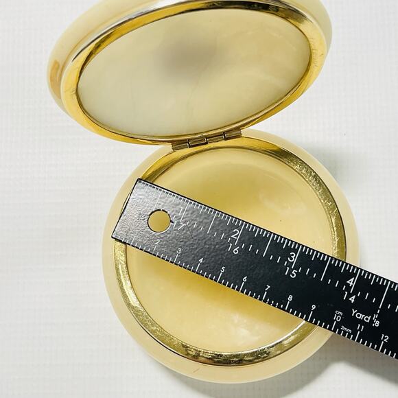 Vintage Italian Alabaster Trinket Box Stone & Brass For Jewelry Made in Italy - Picture 3 of 8